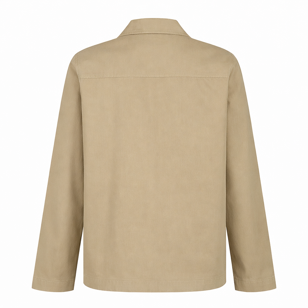 Rear view of Bourne Jacket in sand by Sauce & Brown