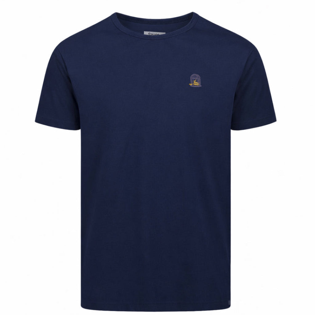 Sauce & Brown navy t-shirt front flat lay showing embroidered chest logo