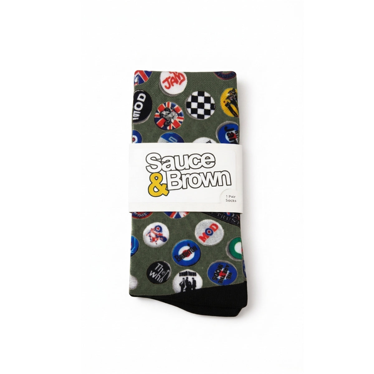 Mod Revival Pin Badge Socks — Khaki
