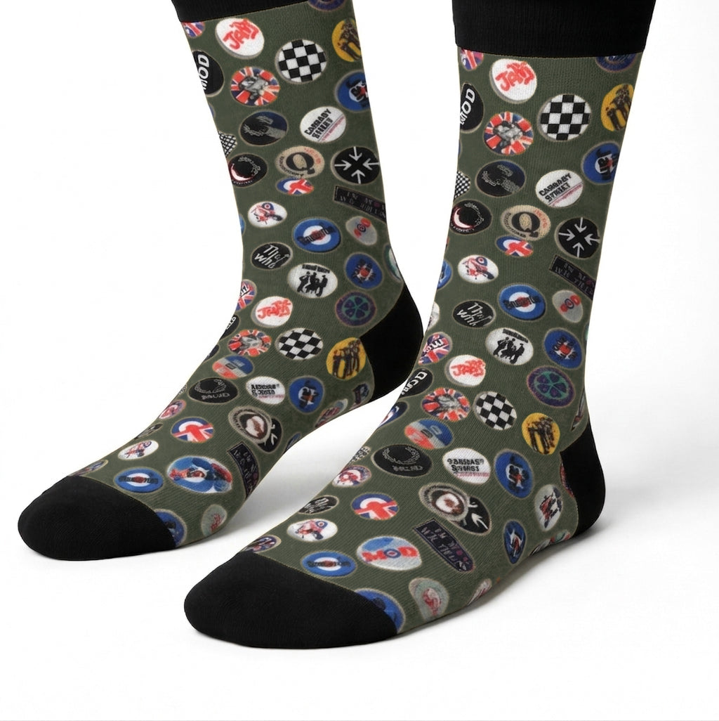 Mod Revival Pin Badge Socks — Khaki