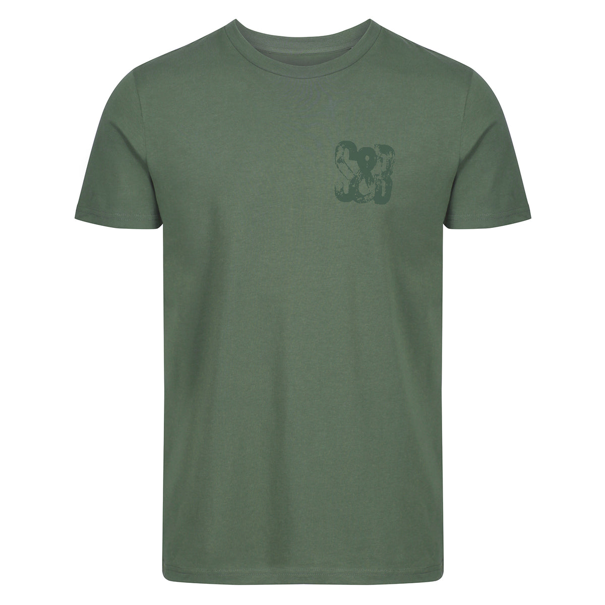Front flat lay of Green Bay T-Shirt in green with printed chest logo by Sauce & Brown