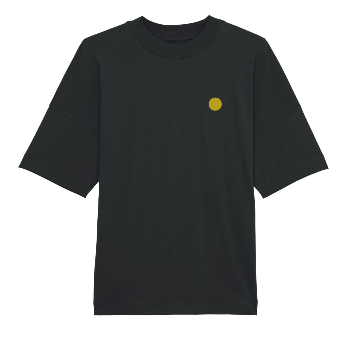 Front flat lay of Magnitude Box T-Shirt in black with chest logo by Sauce & Brown
