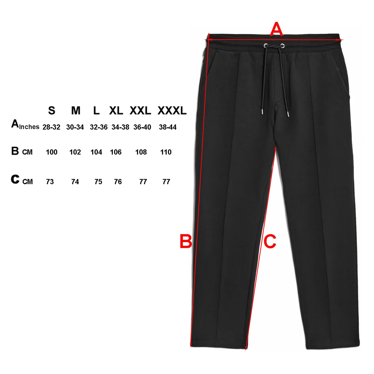 Sauce & Brown joggers size guide showing measurements and fit