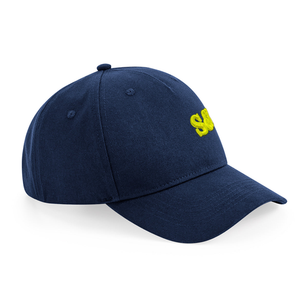 Angled view of Youth Cap in navy with embroidered logo by Sauce & Brown