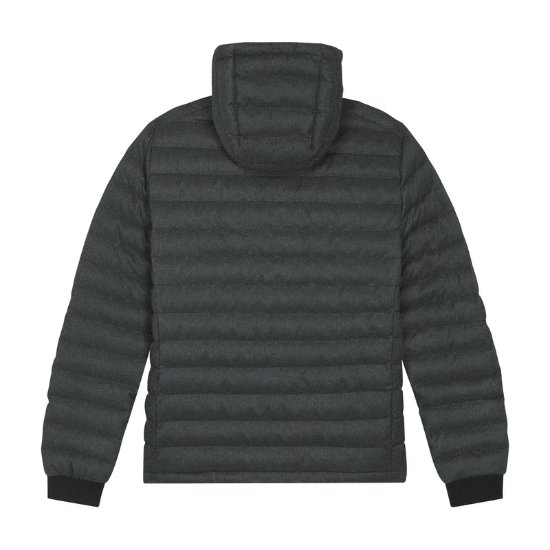 Sauce & Brown Dark grey puffer jacket with a hood on a white background