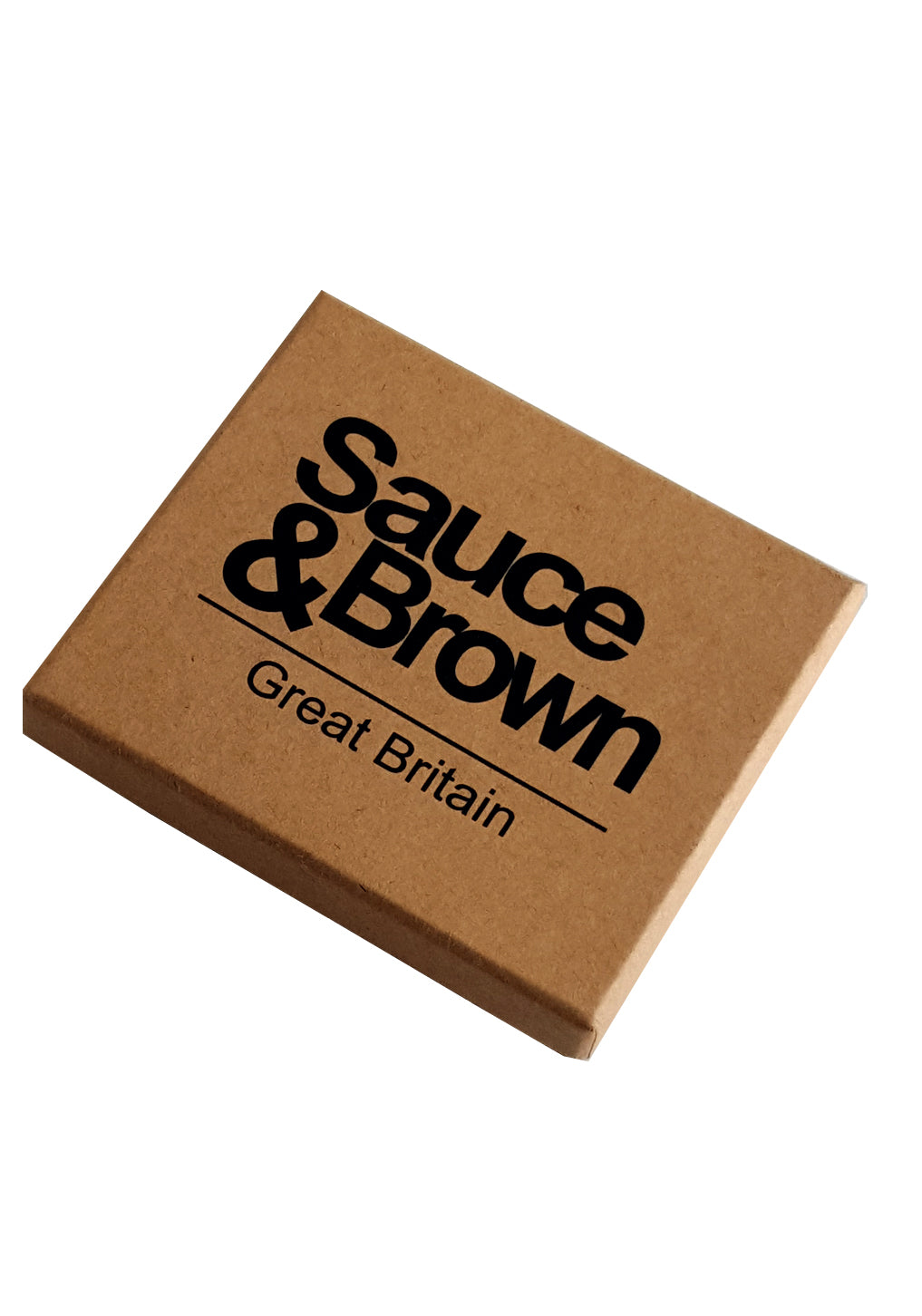 Sauce & Brown branded packaging for leather credit card wallet